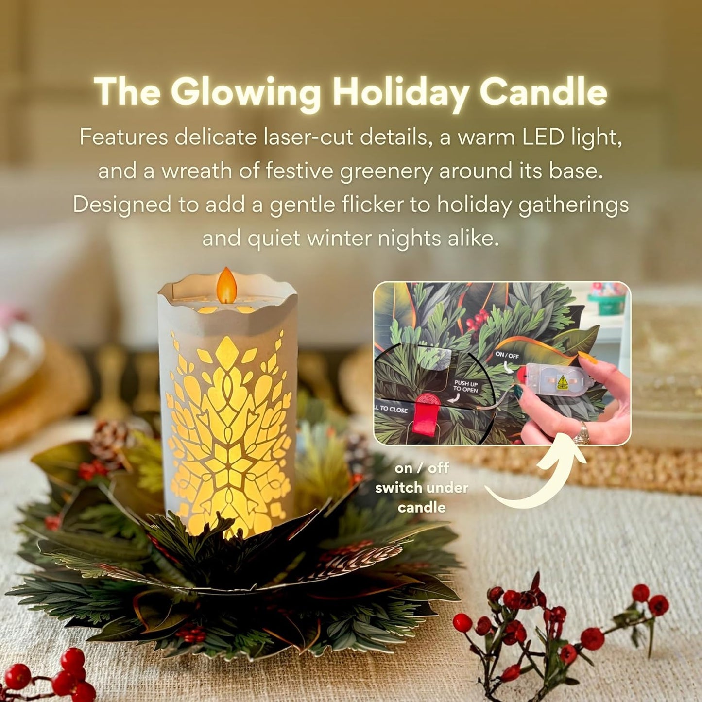 Holiday Candle Light-Up and  Pop-Up Christmas Decor/Card