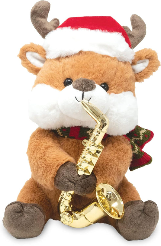 Merry Saxmas Sterling | Animated Christmas Reindeer Stuffed Animal Plush Toy, Sways, Lights Up, and Plays Saxophone to Have Yourself a Merry Little Christmas