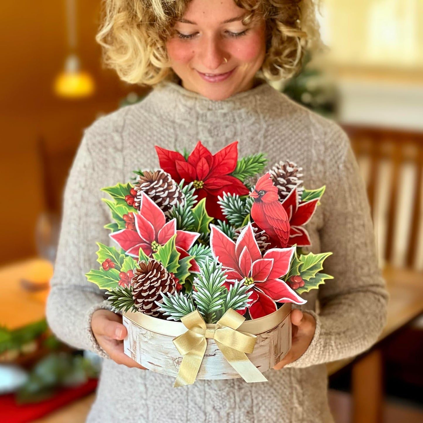 Birch Poinsettia Pop-Up Christmas Decor/Card