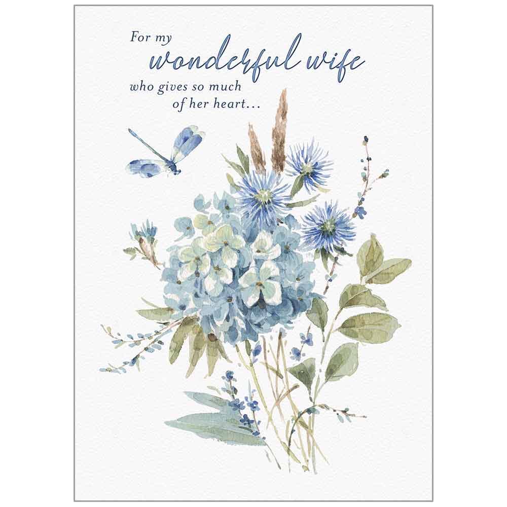 Bohemian Blue Flowers - Birthday Wife Card