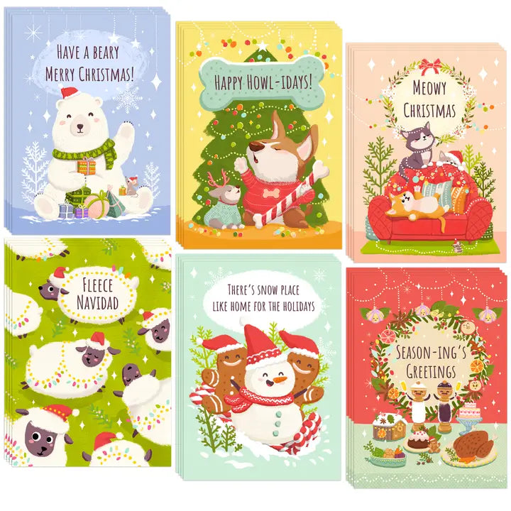 24 Cute Christmas Card Set