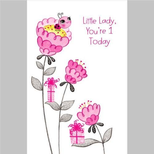 1st Birthday Card for Baby Girl (Little Lady Bug)