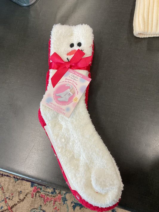 2 Pair Snowman & Red Polka Dot shea Butter, Eucalyptus and Mint Infused Spa Socks