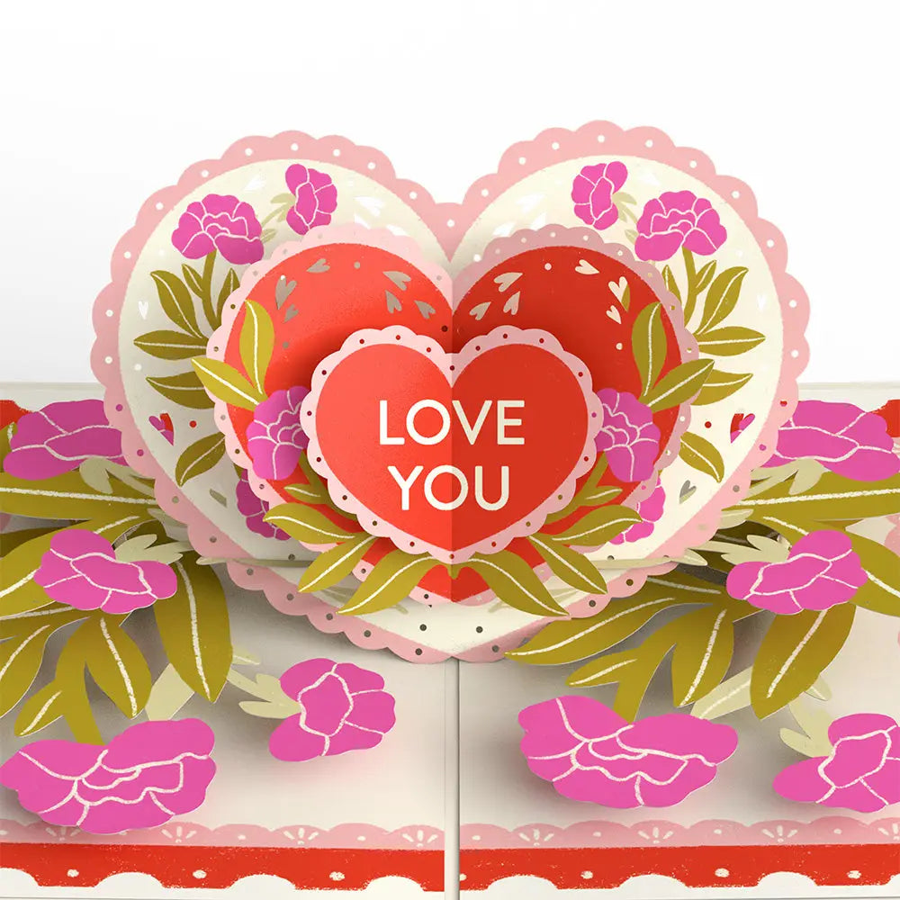 Vintage Floral Love You Heart Pop-Up Card