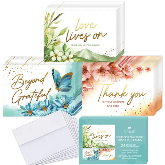 24 Gold Foil Funeral Thank You Cards