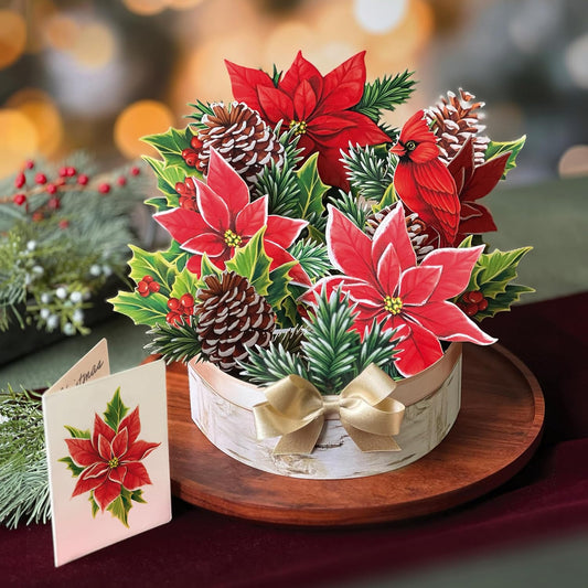 Birch Poinsettia Pop-Up Christmas Decor/Card