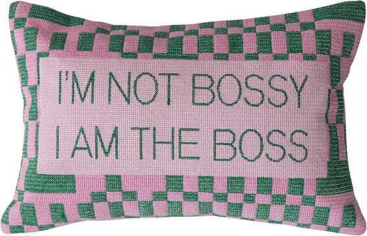 Cotton Velvet Embroidered Lumbar Pillow with Check Pattern