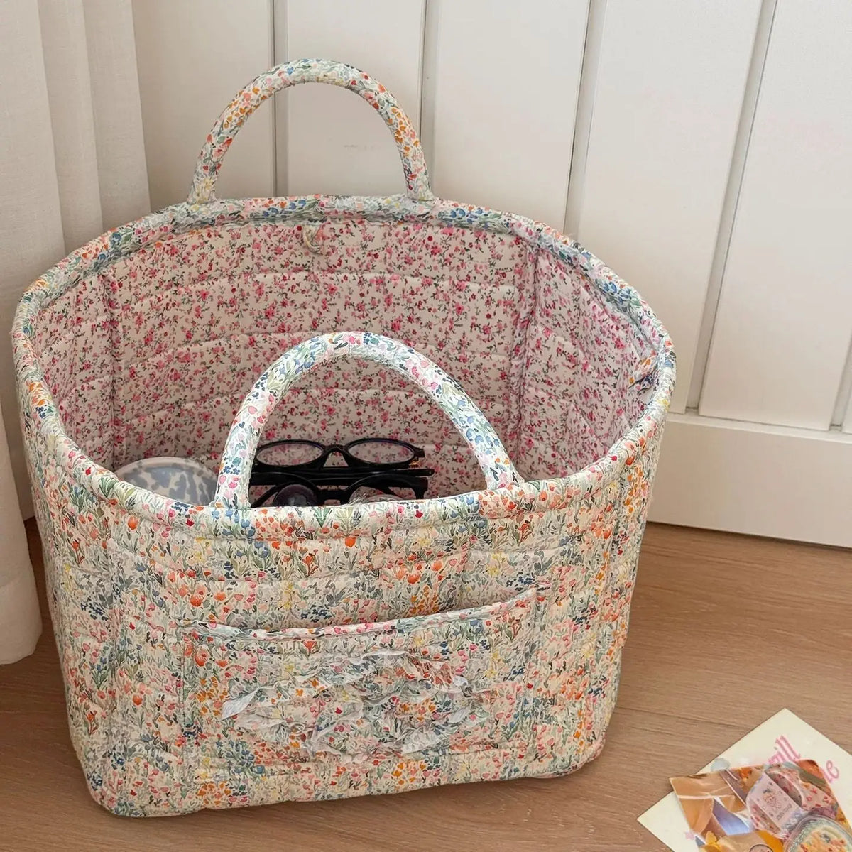 Corduroy Floral Storage Tote