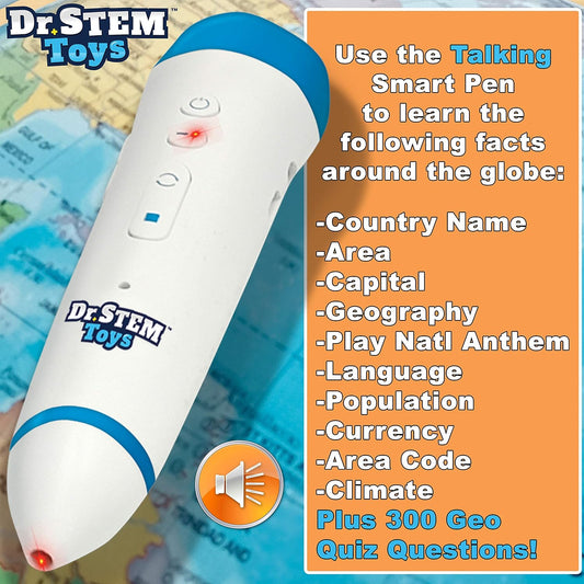 Dr. STEM Toys Talking World Globe with Interactive Stylus Pen and Stand