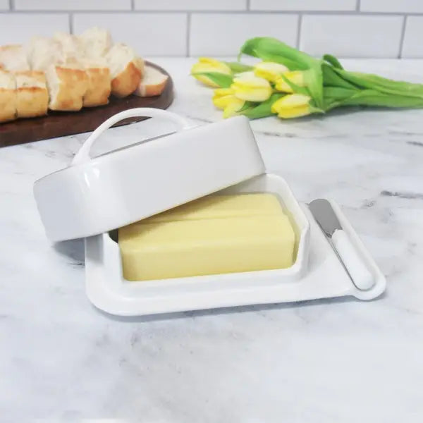 Porcelain Mess-Free Butter Dish & Spreader