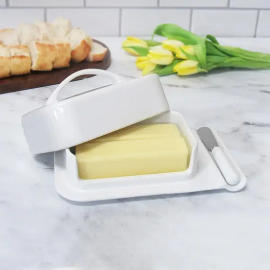 Porcelain Mess-Free Butter Dish & Spreader