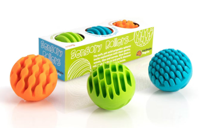 Fat Brain Toys Baby and Toddler Learning Sensory Rollers - Set of 3 Spheres