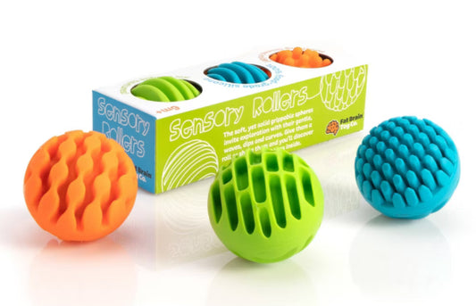 Fat Brain Toys Baby and Toddler Learning Sensory Rollers - Set of 3 Spheres
