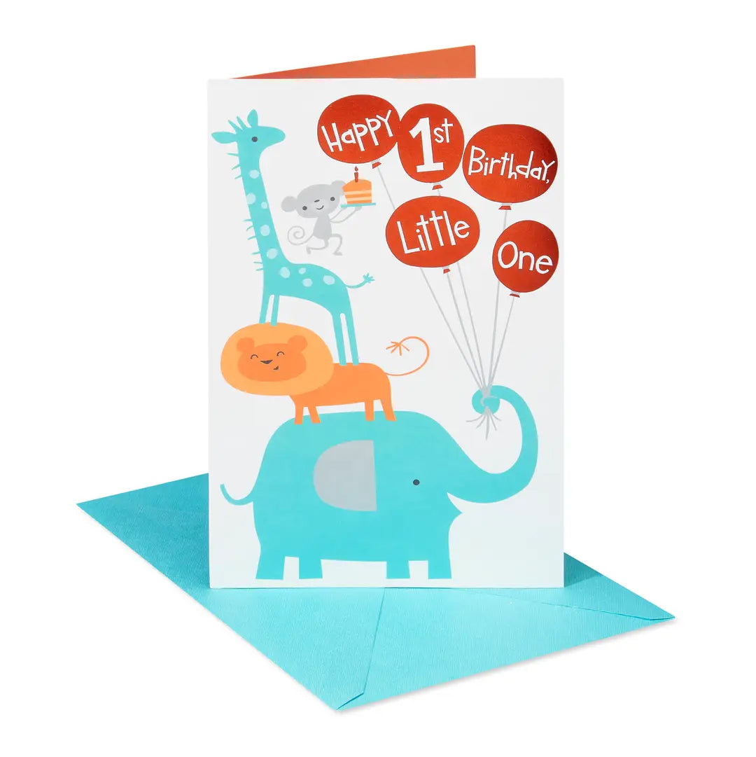 1st Birthday Card For Baby (Joyful Animals)