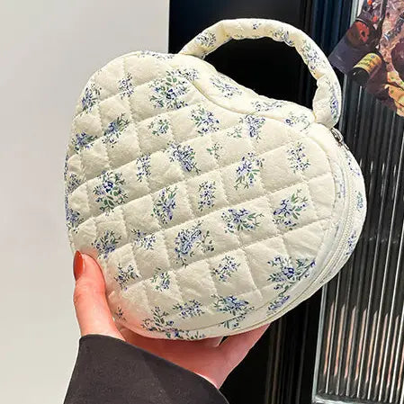 Quilted Heart Shape Cosmetic Bag