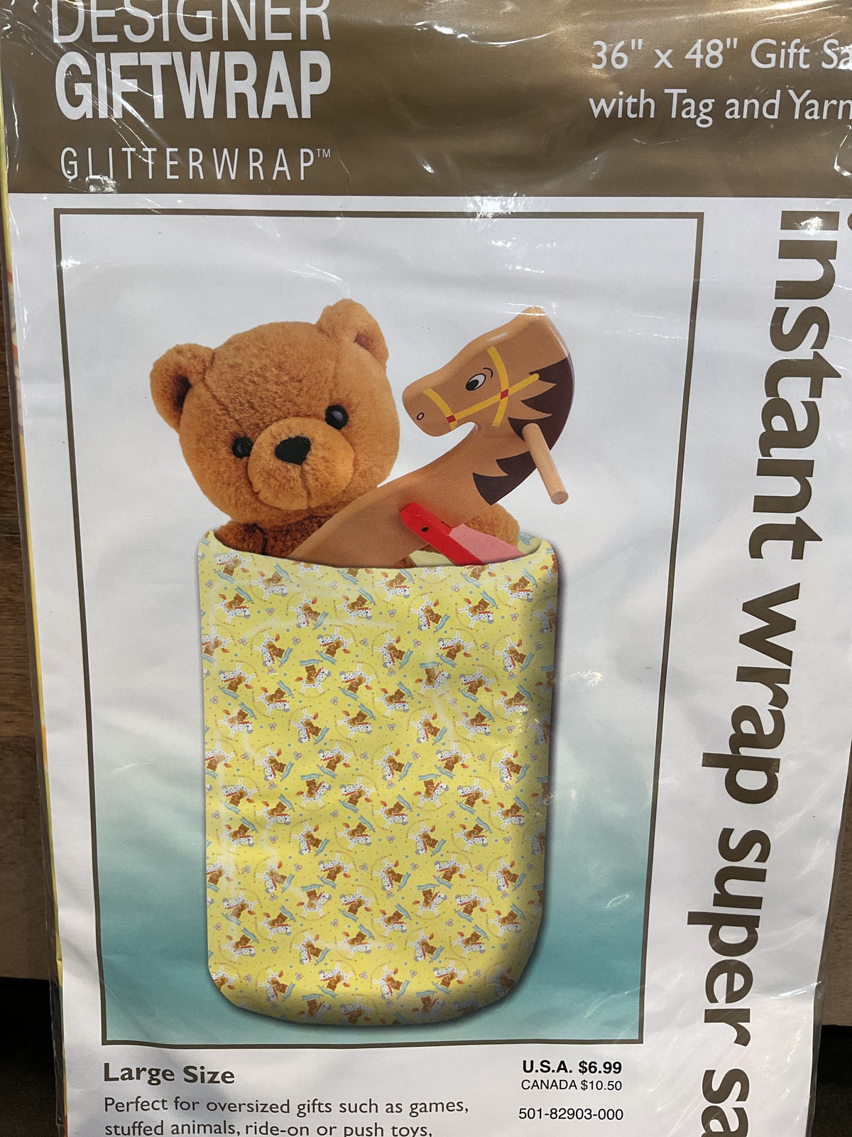 Large Gift Sac with Tag and Yarn, Asst