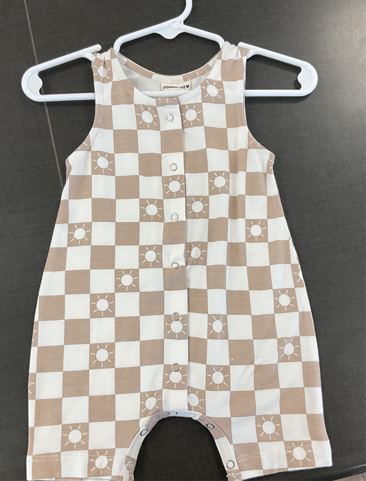 Summer Lounge Jumpsuit, Tan Sun Checkerboard