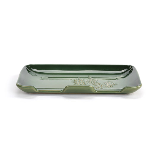 Green Pressed Floral Double Spoon Rest