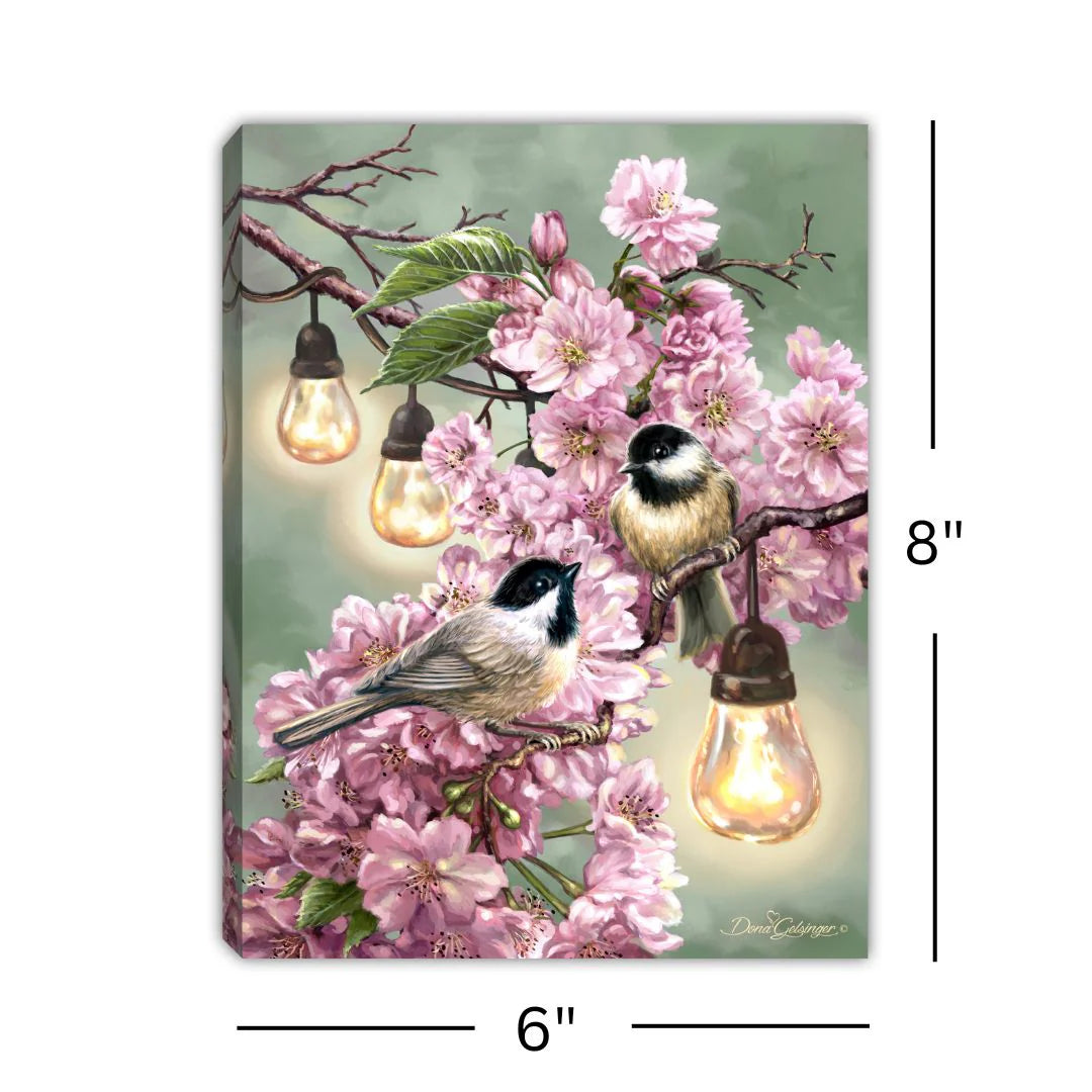 Cherry Blossom Birds 8x6 Lighted Tabletop Canvas