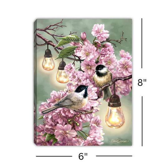 Cherry Blossom Birds 8x6 Lighted Tabletop Canvas