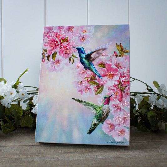 Hummingbirds in Spring 8x6 Lighted Tabletop Canvas
