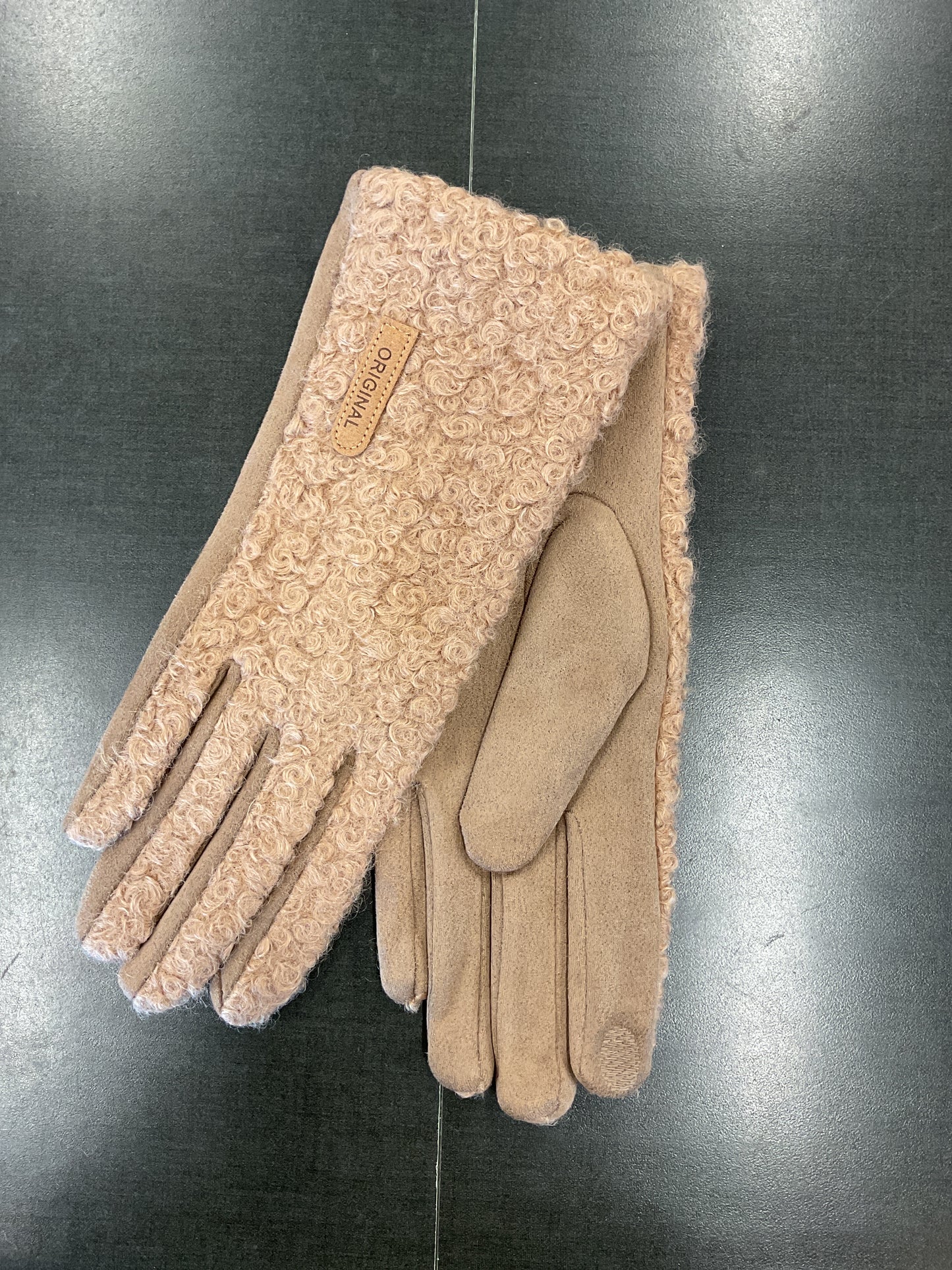 Boucle and Faux Suede Logo Gloves