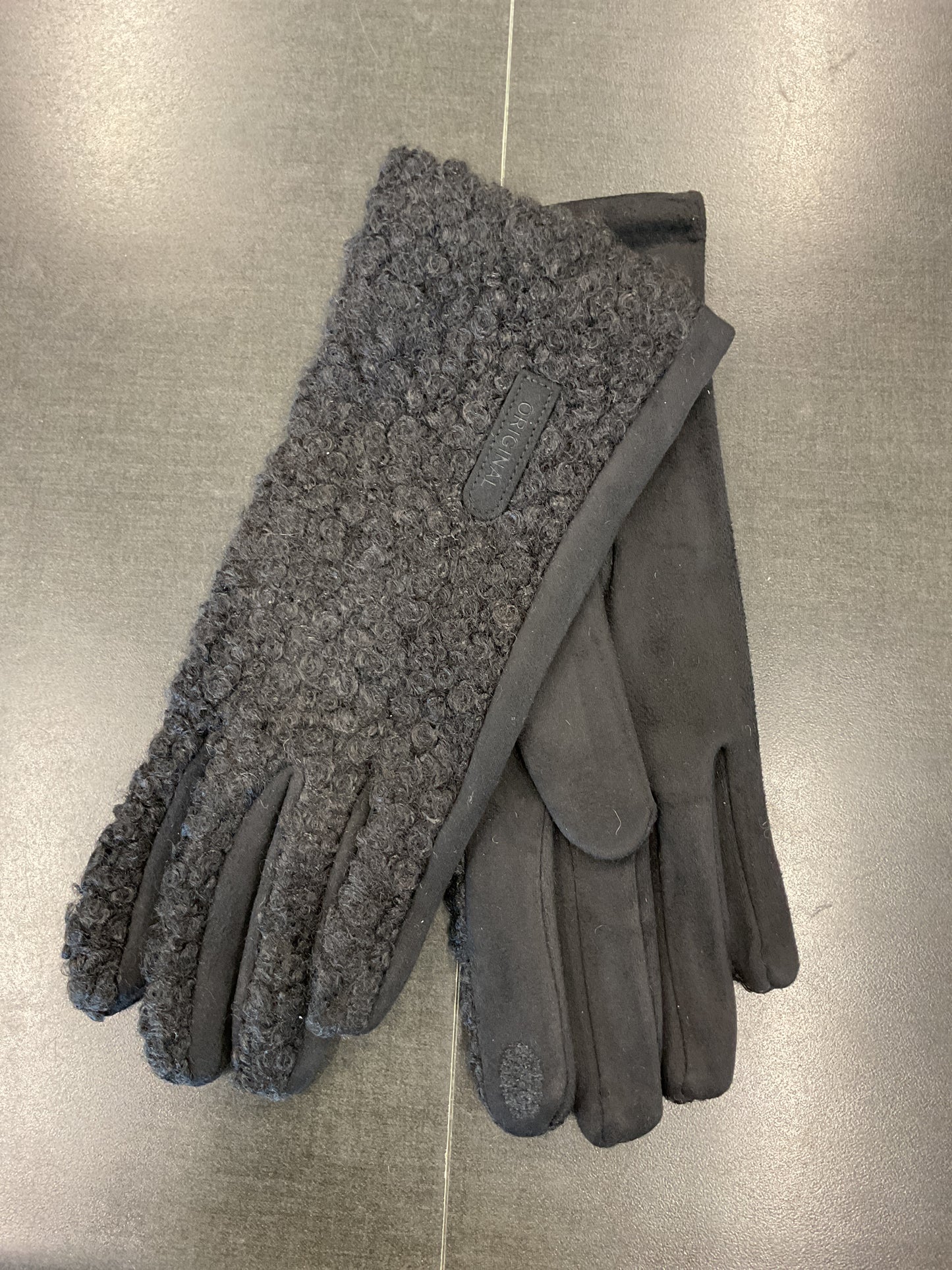 Boucle and Faux Suede Logo Gloves