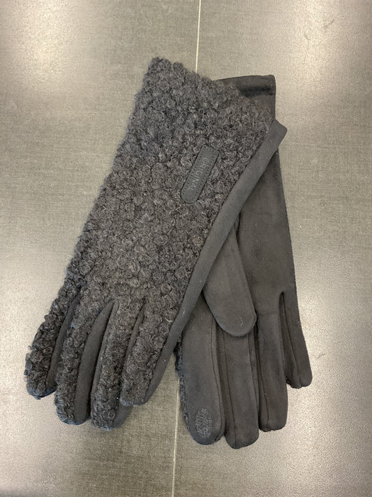 Boucle and Faux Suede Logo Gloves