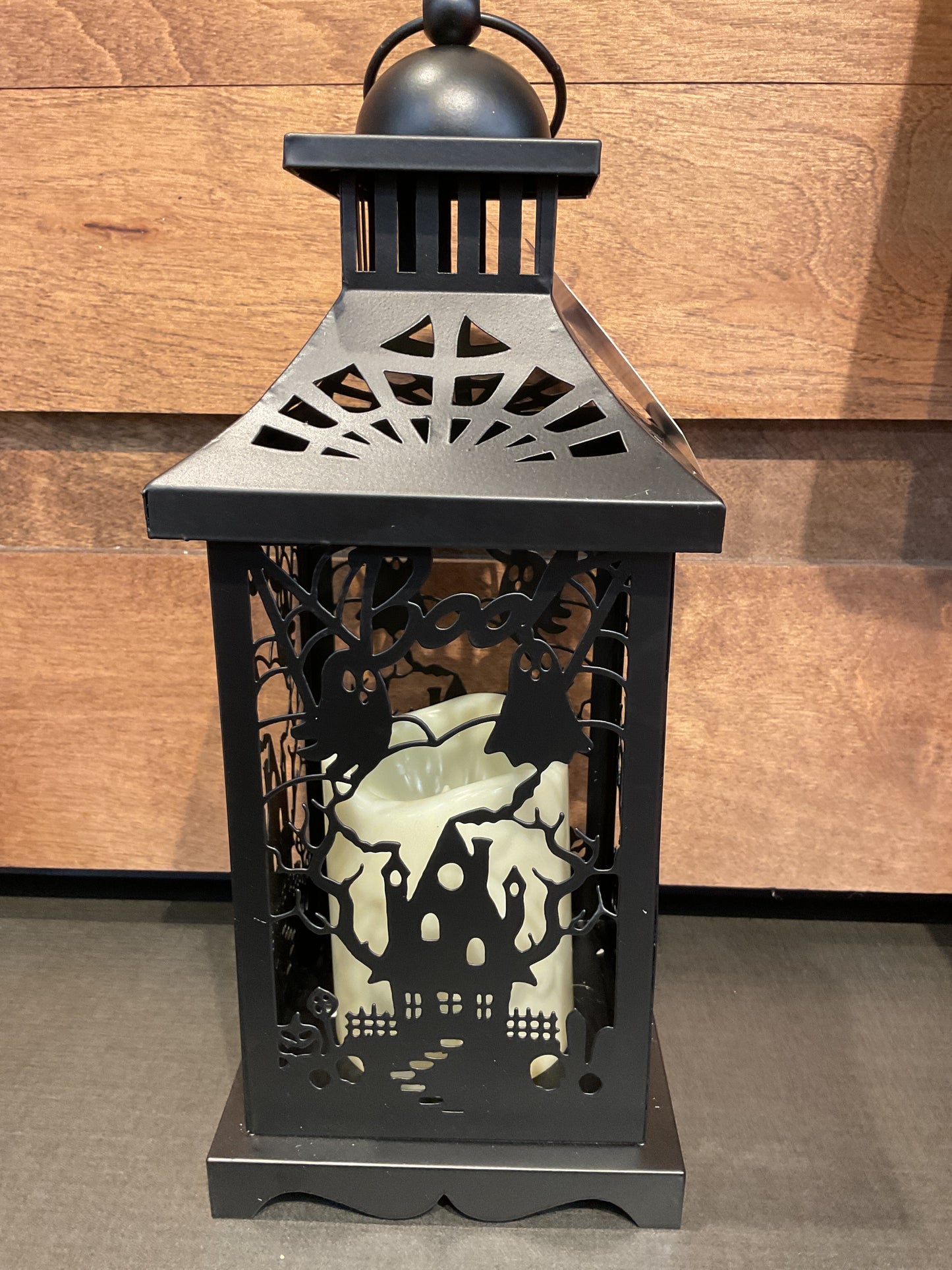 Haunted House Metal Halloween Lantern with LED Candle, 2 Asst