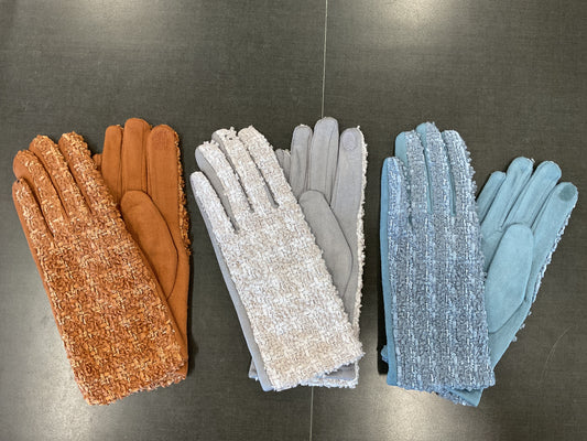 Shimmering Tweed Faux Suede Gloves