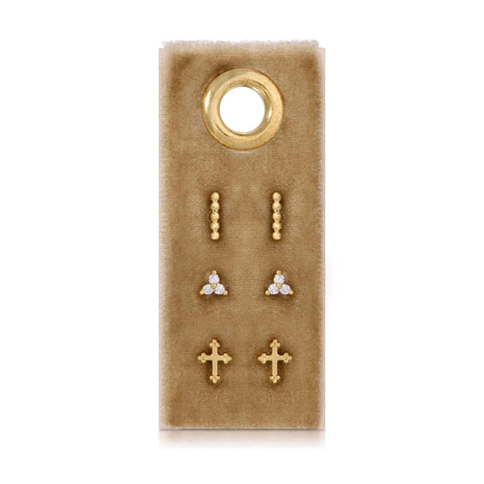 Set/3 Cross Accented Earring Stud Set