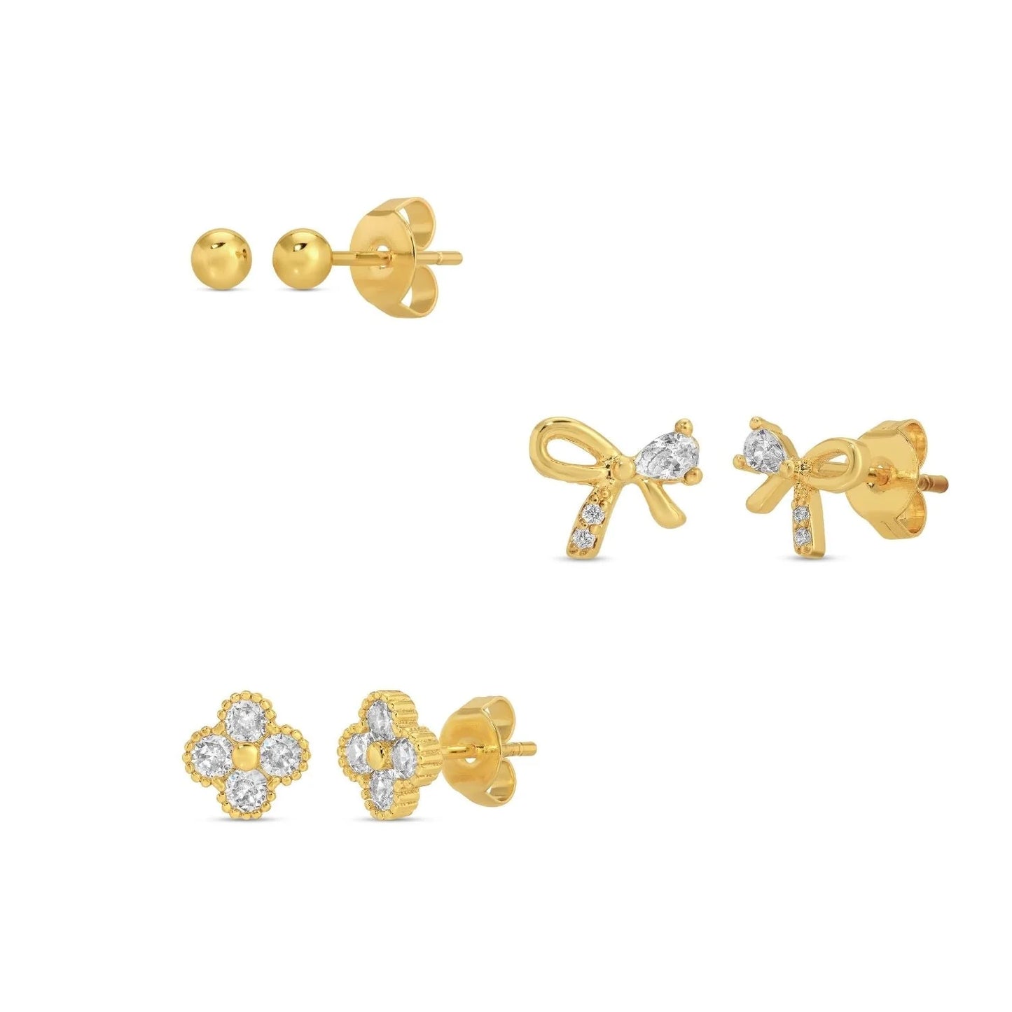 Set/3 Bow Accented Stud Earring Set