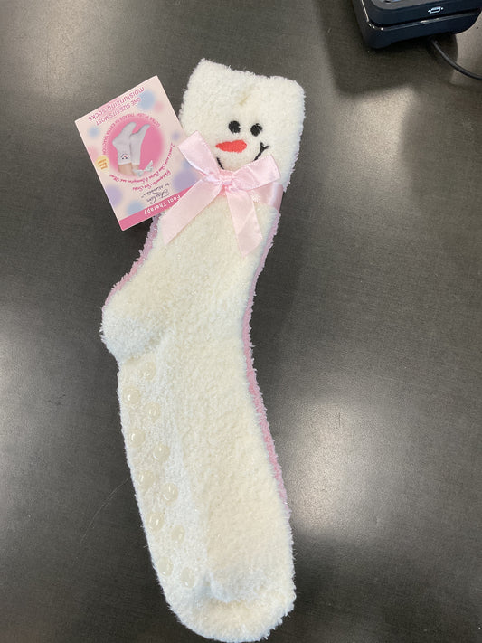 2 Pair Snowman & Pink Polka Dot shea Butter, Eucalyptus and Mint Infused Spa Socks