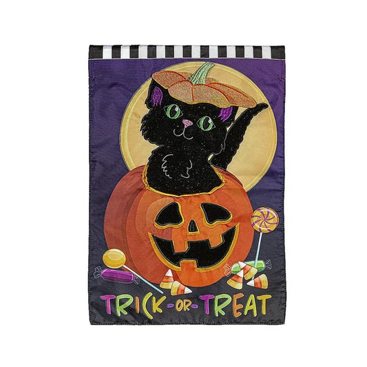 Trick or Treat Kitten Applique Garden Flag