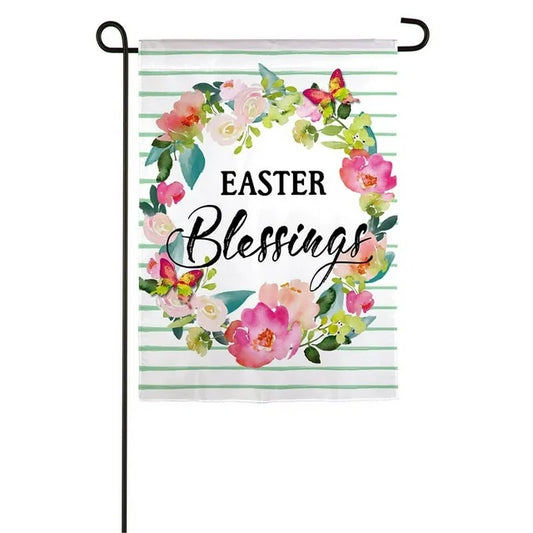 Easter Blessings Wreath Garden Linen Flag