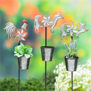 Petal and Plow Metal Stake Rooster/Cow/Pig with Planter 24"H