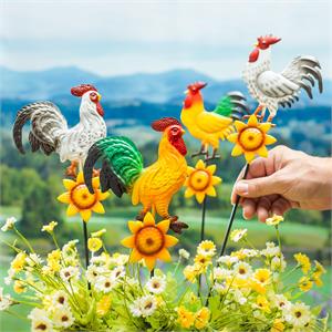 Petal and Plow Metal Rooster Plant Pick