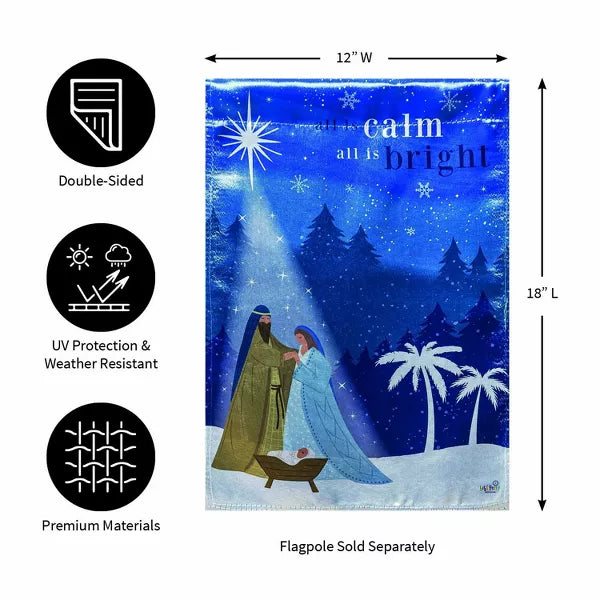 All is Calm Nativity Lustre Garden Flag