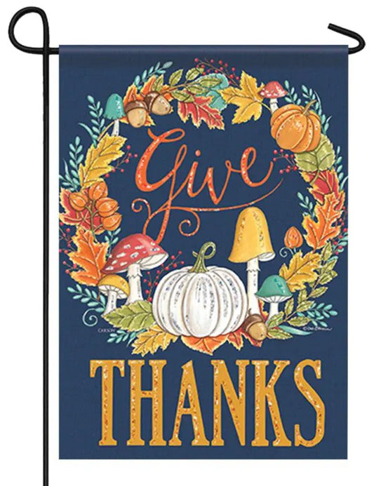 Give Thanks Wreath Glitter Garden Flag