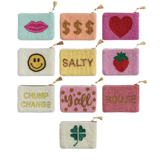 Beaded Cotton Zip Pouches