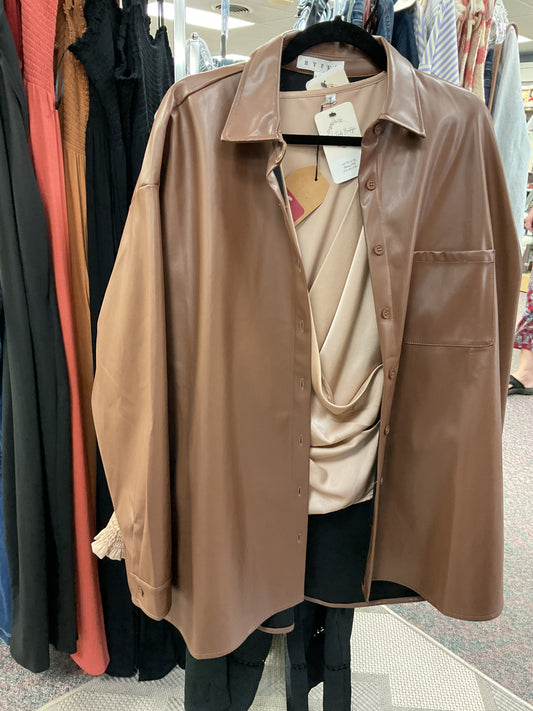 Brown Leather Button Jacket