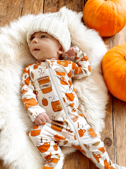 2-Way Ruffle Zip Footie, Pumpkin Spice Latte