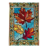 Autumn Leaves Stained Glass Burlap Flag