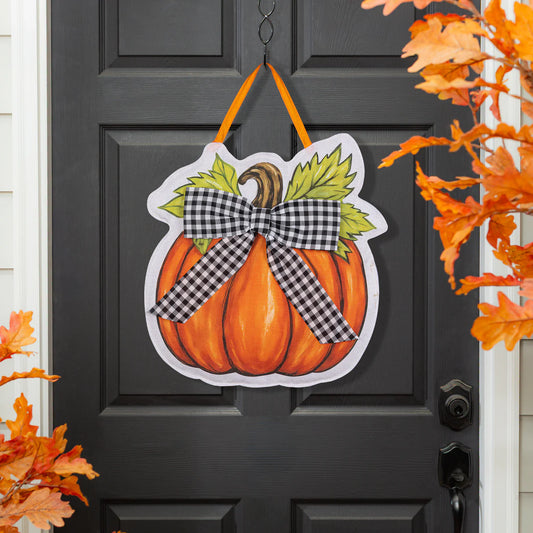 Checkered Bow Pumpkin Door Decor