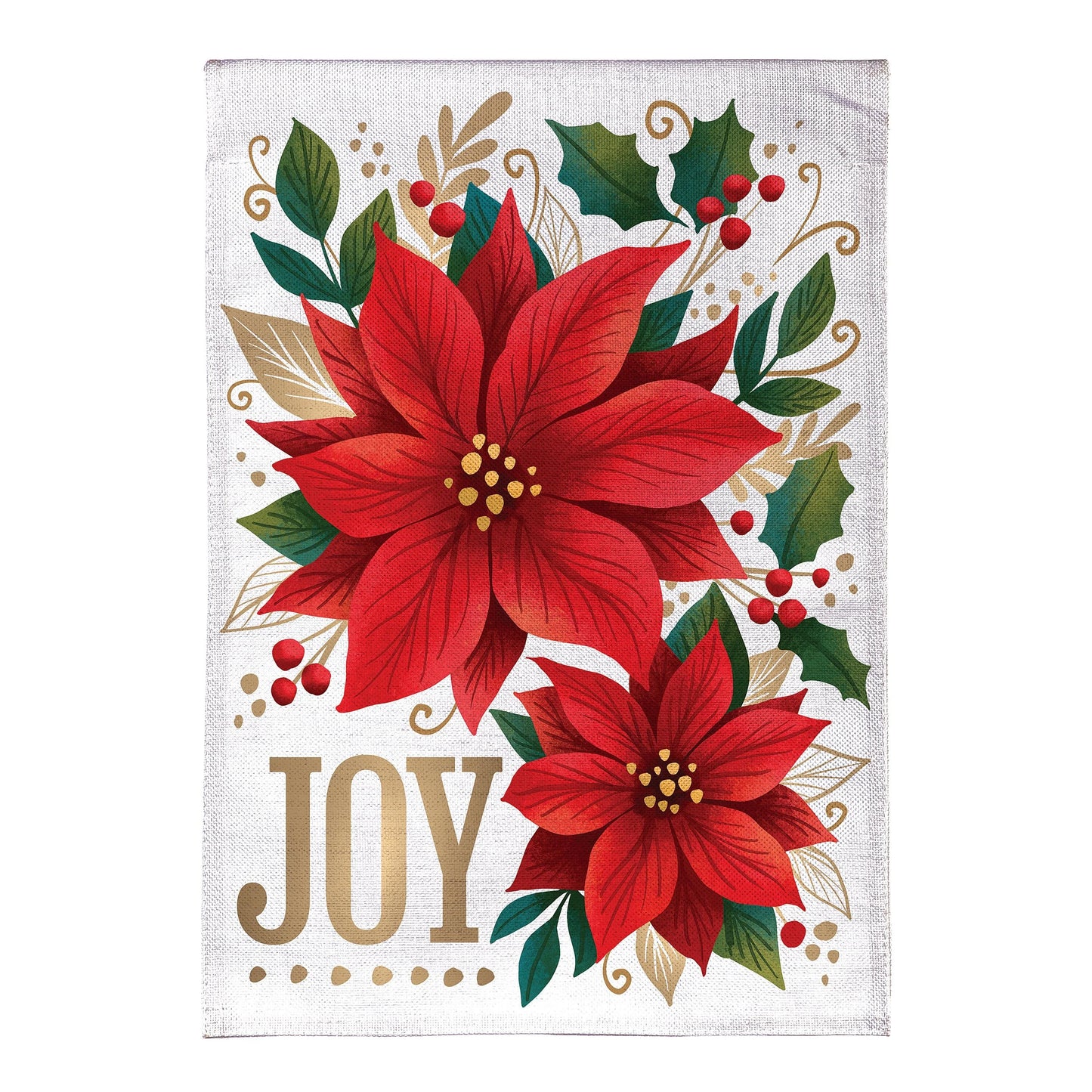 Joy Poinsettia Burlap Garden Flag