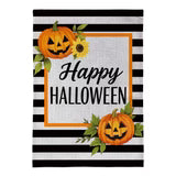 Happy Halloween Striped Jack O' Lanterns Burlap Flag