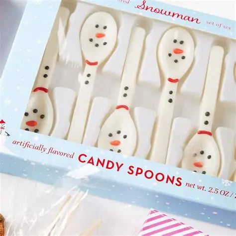 Snowman Set of 6 Peppermint Flavor Candy Spoons in Gift Box