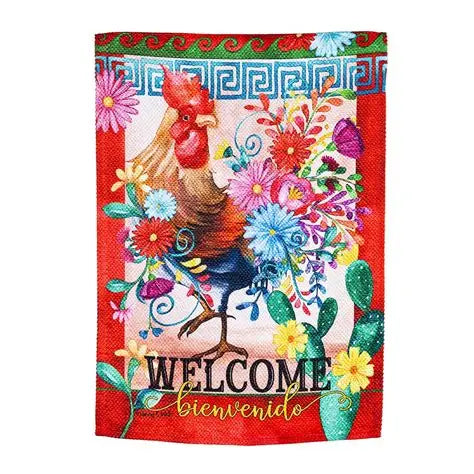 Rooster Cha Cha Garden Flag 2 Sided Textured