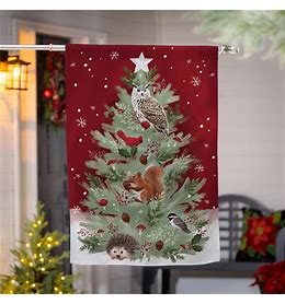 Woodland Animal Christmas Tree House Flag
