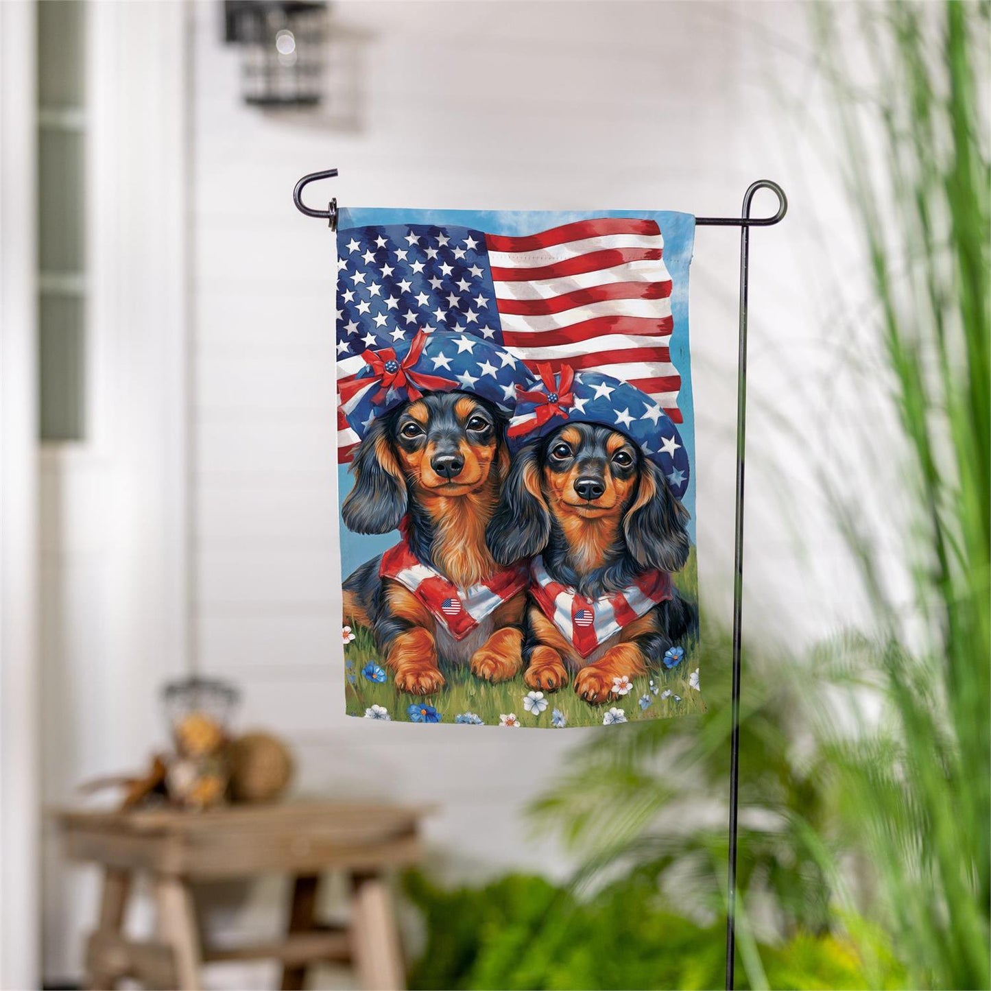 Patriotic Dachshund Duo Suede Garden Flag
